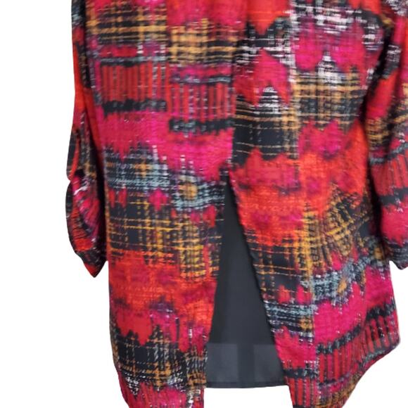 Notations Split Back Red Multicolor Long Sleeve ButtonUp Career Wear Blouse Top - Picture 4 of 9
